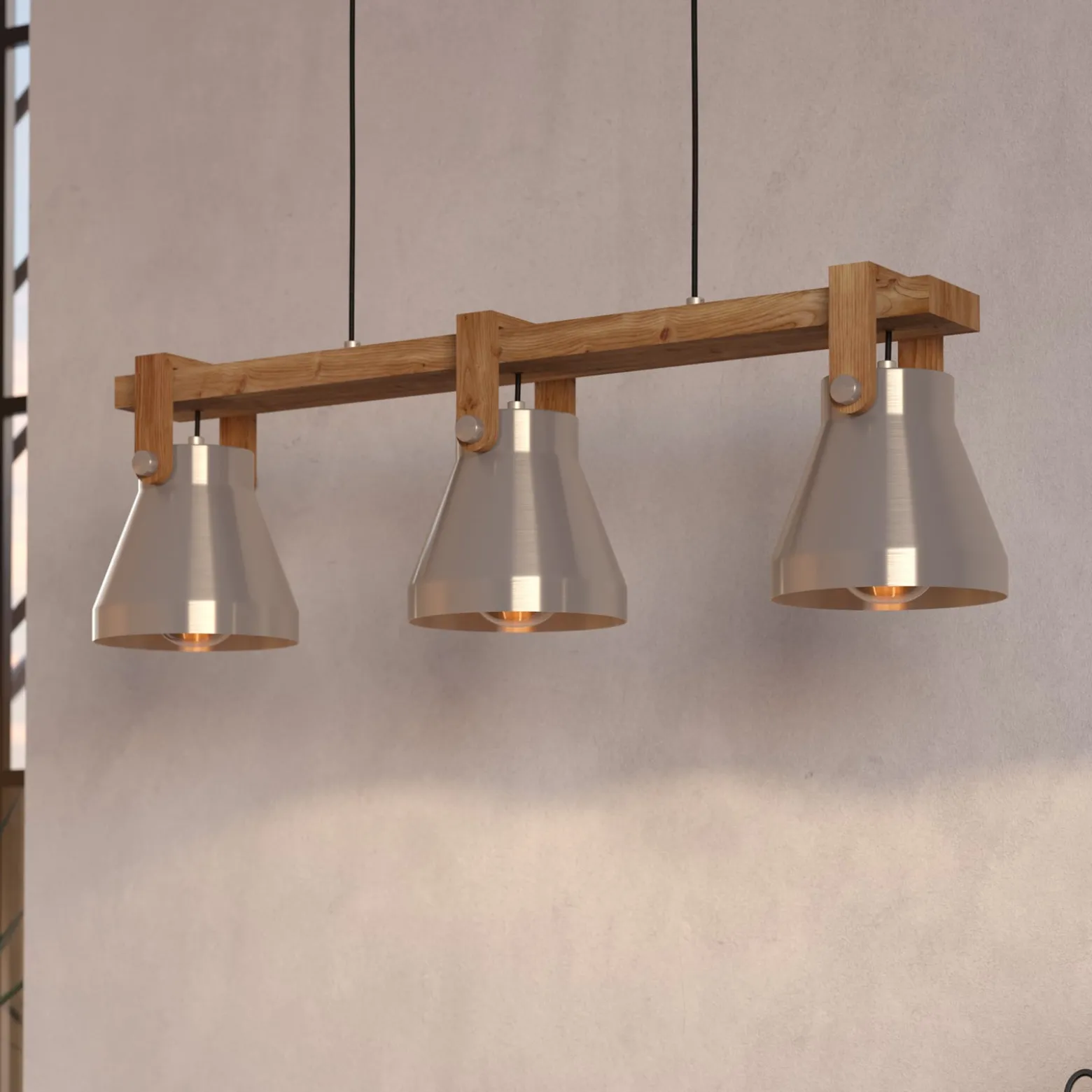Hängelampe Cawton, Länge 76 cm, stahl/braun, 3-flg., Stahl