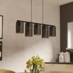 Hängelampe Colomera, Länge 80 cm schwarz/grau, 5-flg., Glas