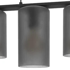 Hängelampe Colomera, Länge 80 cm schwarz/grau, 5-flg., Glas