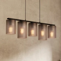 Hängelampe Colomera, Länge 80 cm schwarz/grau, 5-flg., Glas