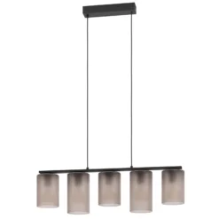 Hängelampe Colomera, Länge 80 cm schwarz/grau, 5-flg., Glas