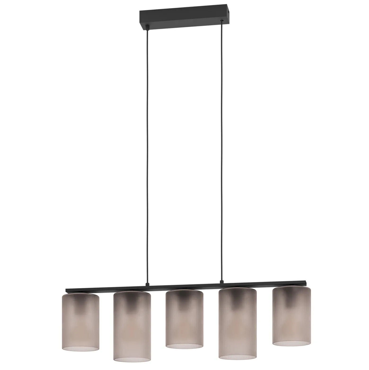 Hängelampe Colomera, Länge 80 cm schwarz/grau, 5-flg., Glas