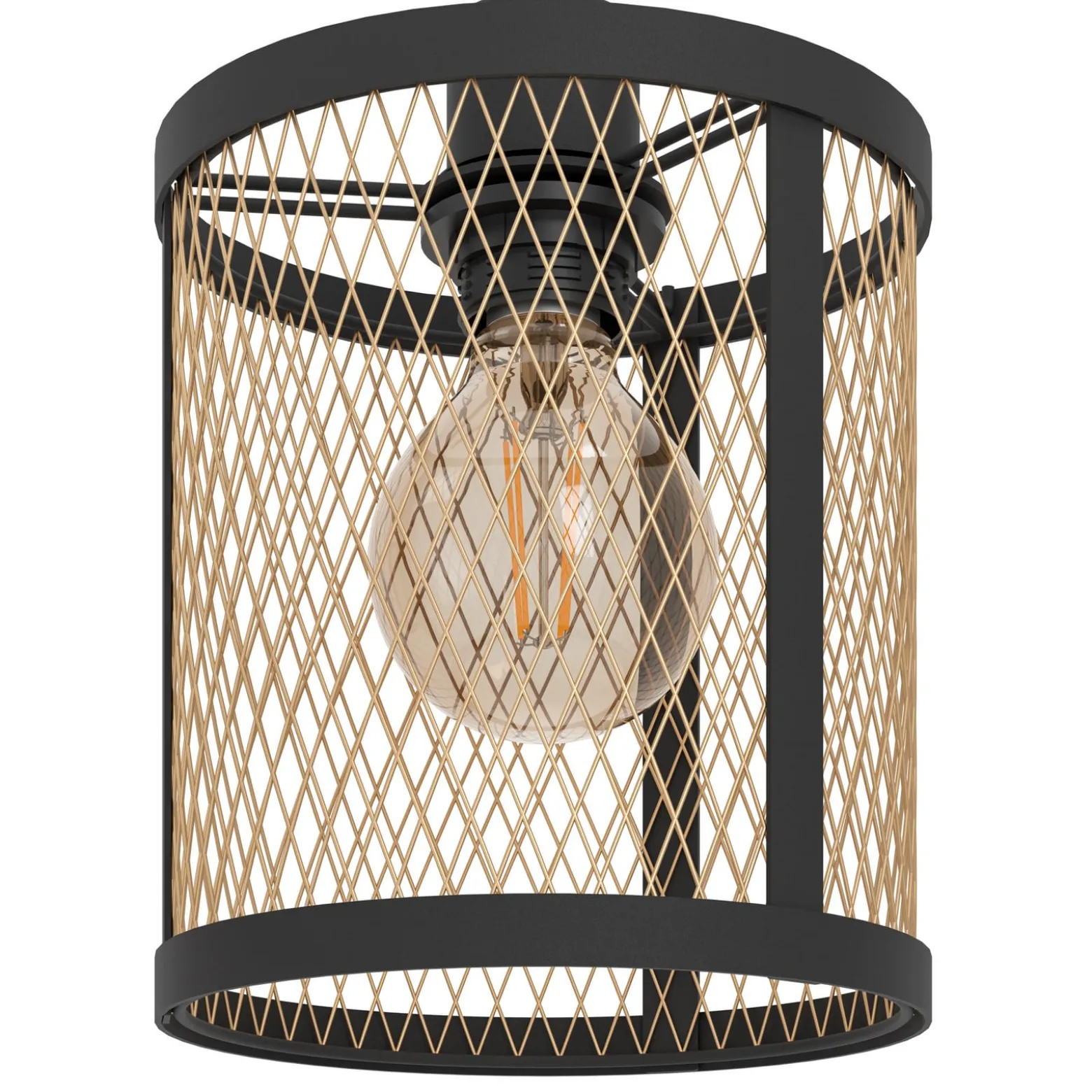 Hängelampe Dellow, Länge 88 cm, schwarz/messingfarben, 3-flg