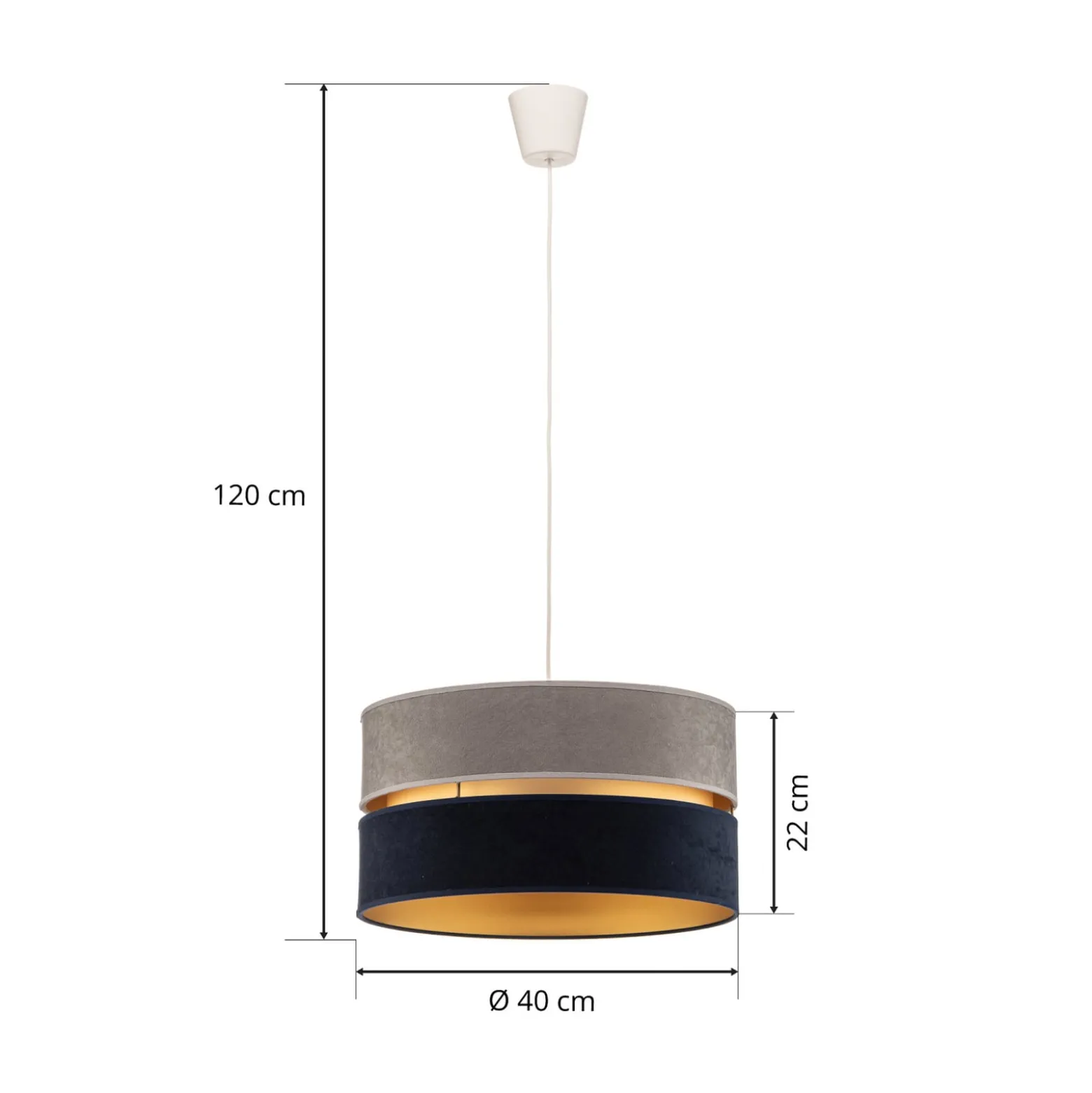 Hängelampe Duo marineblau/grau/gold Ø40cm 1flammig
