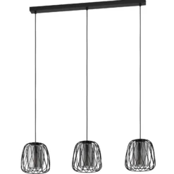 Hängelampe Floresta, schwarz, Länge 89 cm, Stahl/Glas, 3-flg