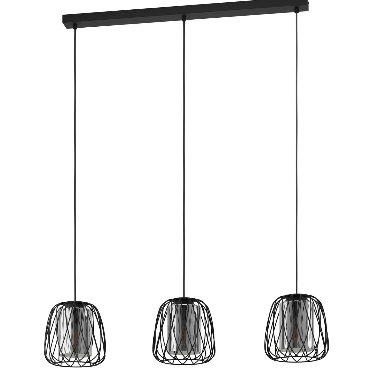 Hängelampe Floresta, schwarz, Länge 89 cm, Stahl/Glas, 3-flg