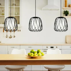 Hängelampe Floresta, schwarz, Länge 89 cm, Stahl/Glas, 3-flg
