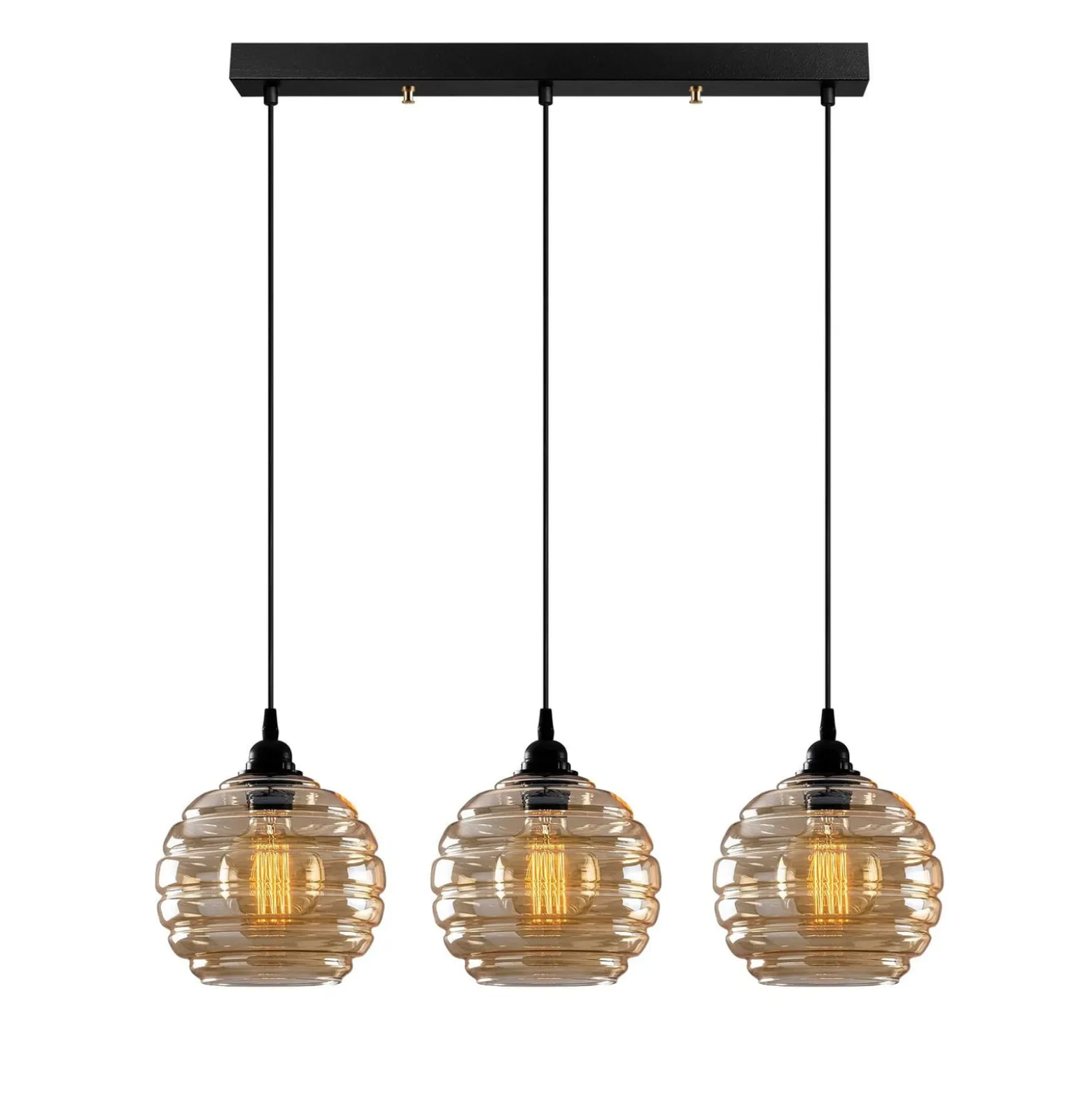 Hängelampe Gold 012, gold-transparent, Glas 3-flammig linear