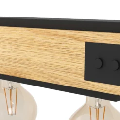 Hängelampe Layham, schwarz/holz hell, Länge 96 cm, 5-flg.