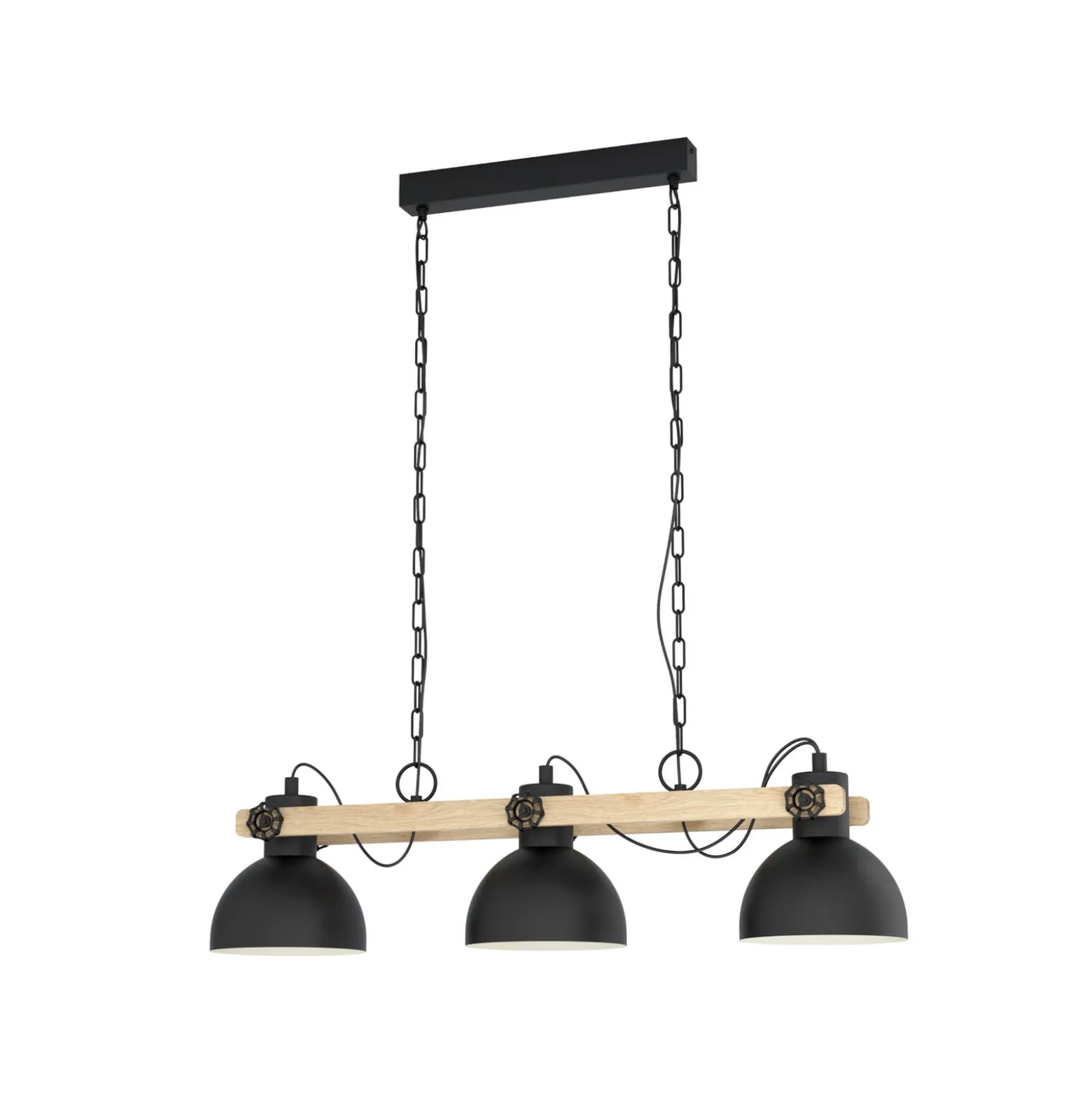 Hängelampe Lubenham, schwarz/holz hell, Länge 90 cm, 3-flg.