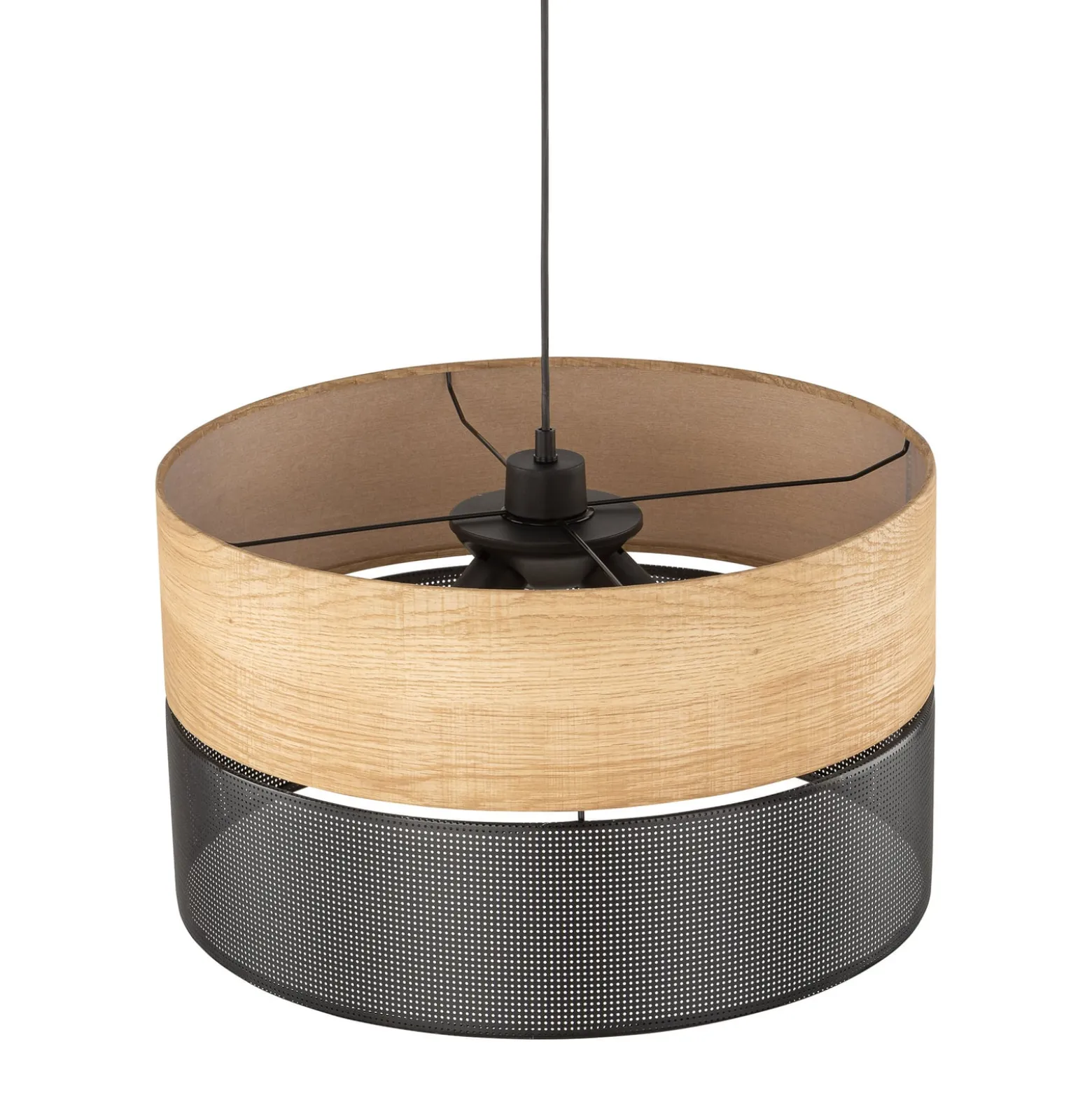 Hängelampe Nicol, schwarz/Holzoptik, Ø 50 cm, 1-flg. 3 x E27