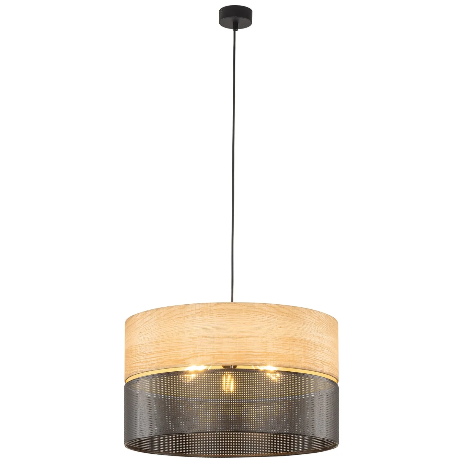 Hängelampe Nicol, schwarz/Holzoptik, Ø 50 cm, 1-flg. 3 x E27