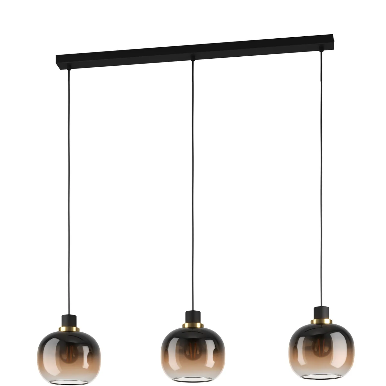 Hängelampe Oilella, schwarz-braun, Länge 95 cm, Glas, 3-flg.