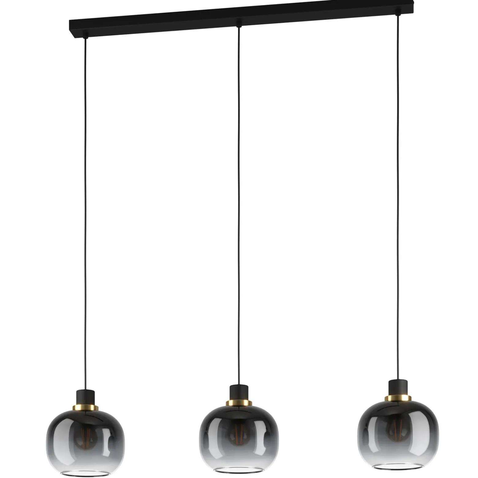 Hängelampe Oilella, schwarz-grau, Länge 95 cm, Glas, 3-flg.