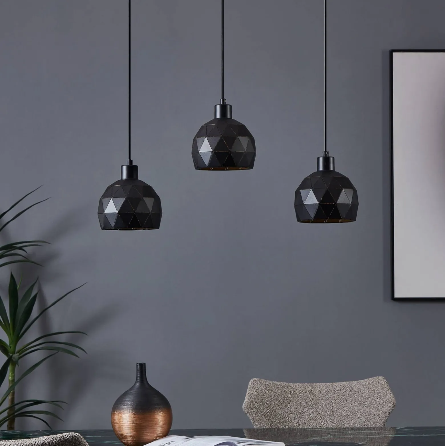 Hängelampe Roccaforte, schwarz/gold, Metall, 75 cm lang, E14