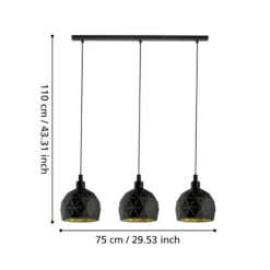 Hängelampe Roccaforte, schwarz/gold, Metall, 75 cm lang, E14