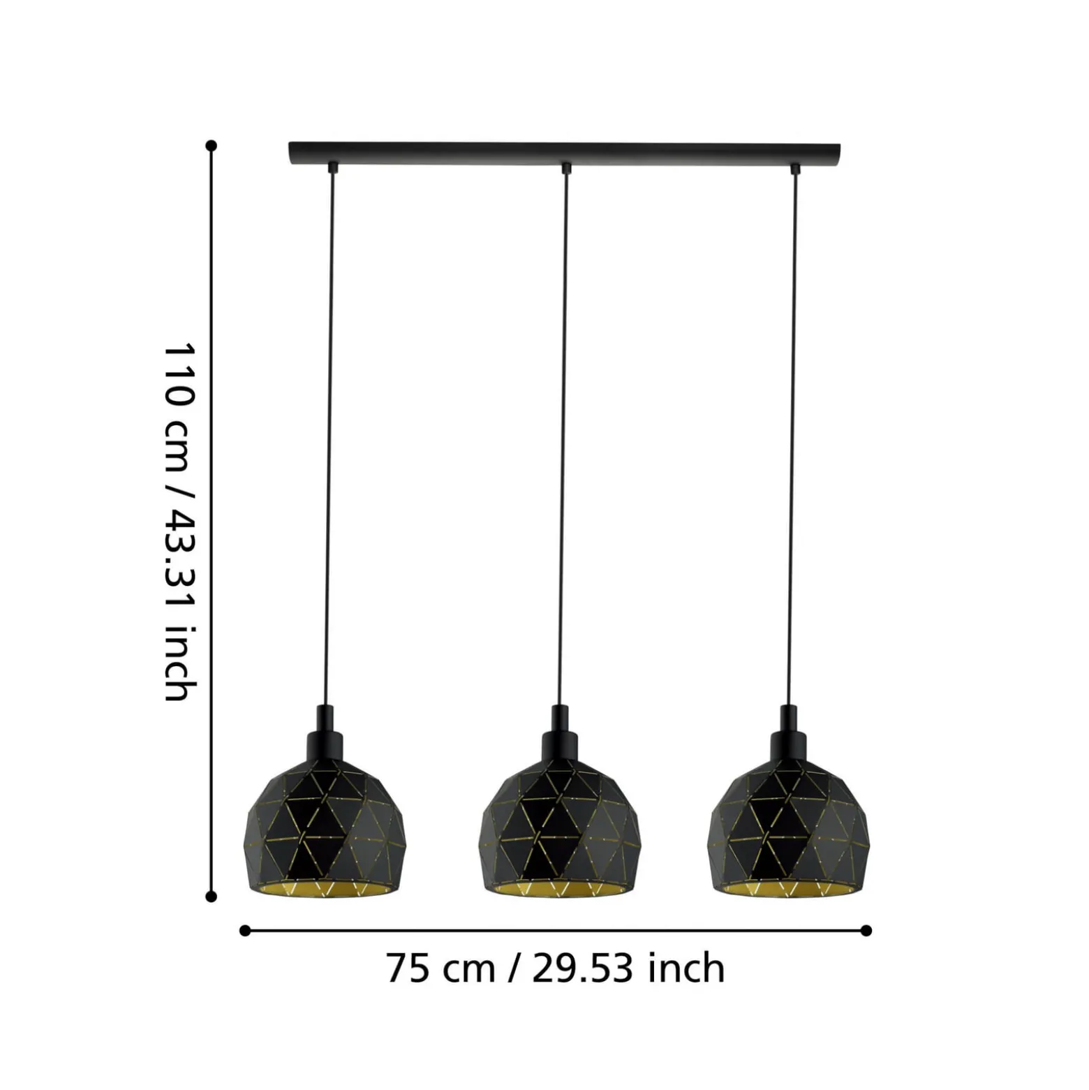 Hängelampe Roccaforte, schwarz/gold, Metall, 75 cm lang, E14