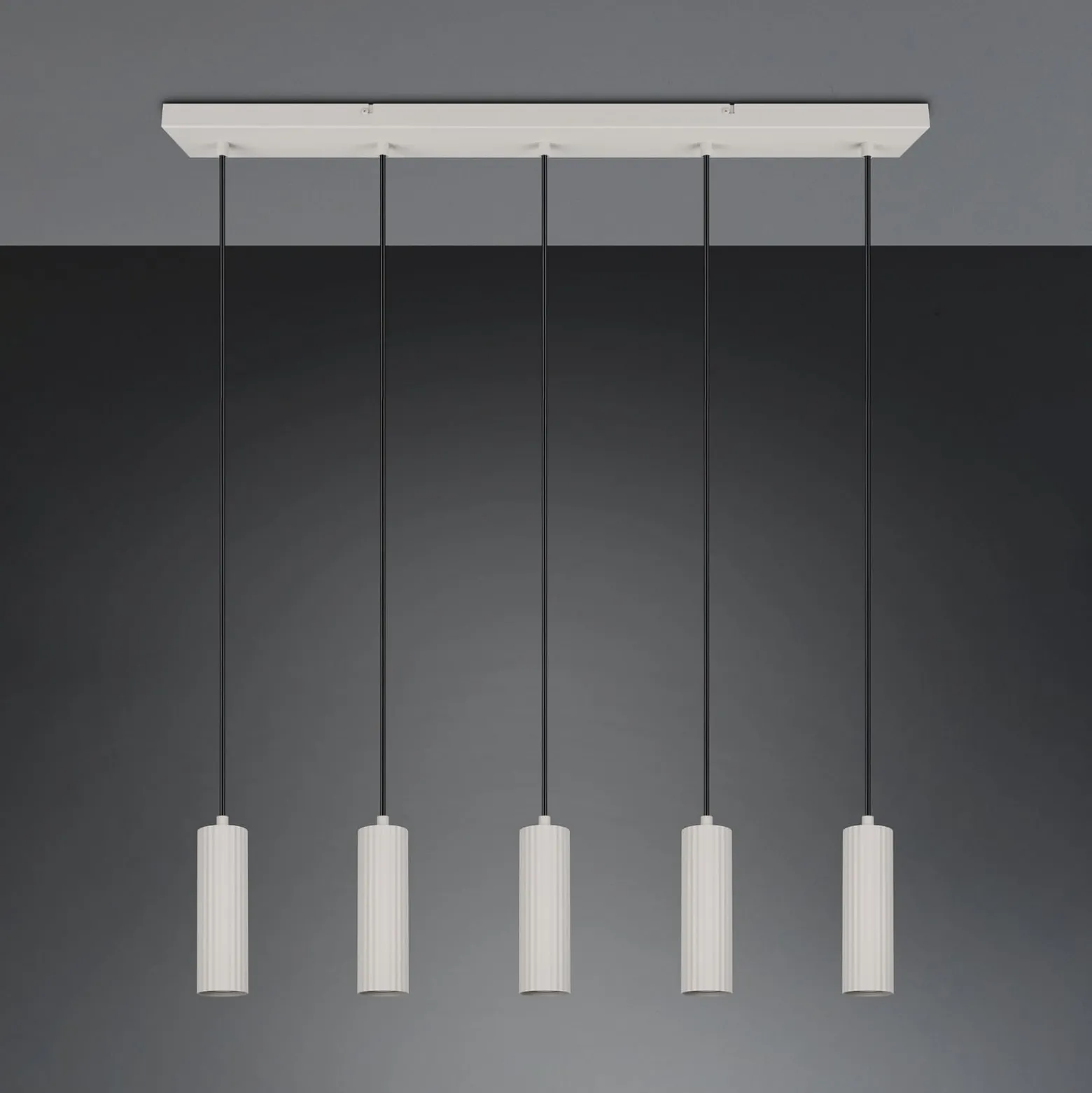 Hängelampe Soka, hellgrau, Länge 85 cm, Metall, 5-flg.