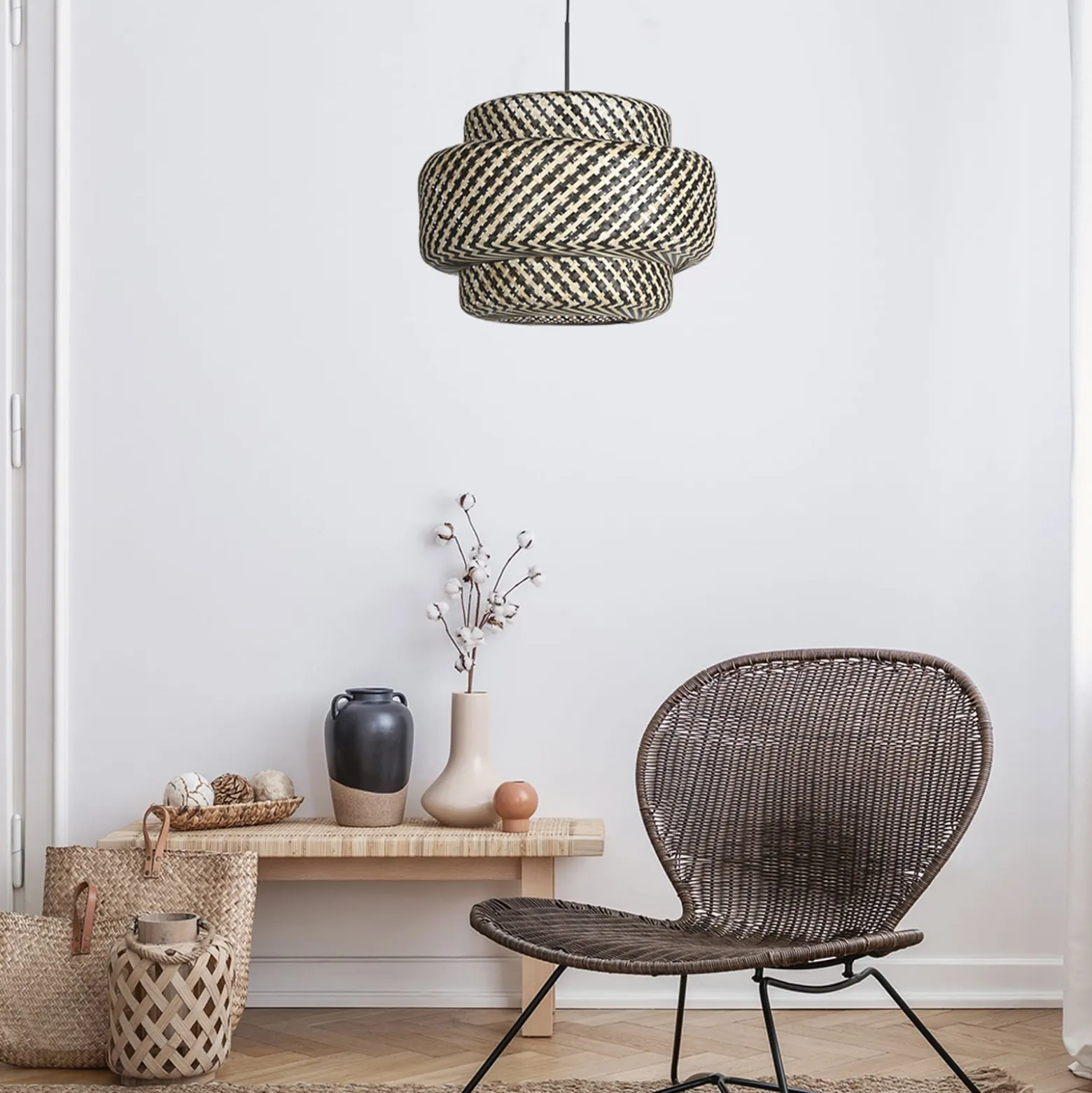 Hängelampe Sparkled Light 4478ZW, Bambusgeflecht, Ø 53 cm