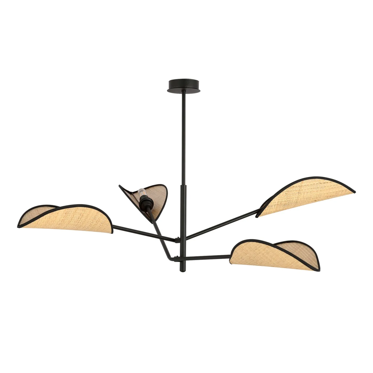 Hängelampe Vene, schwarz/rattanoptik, vierflammig