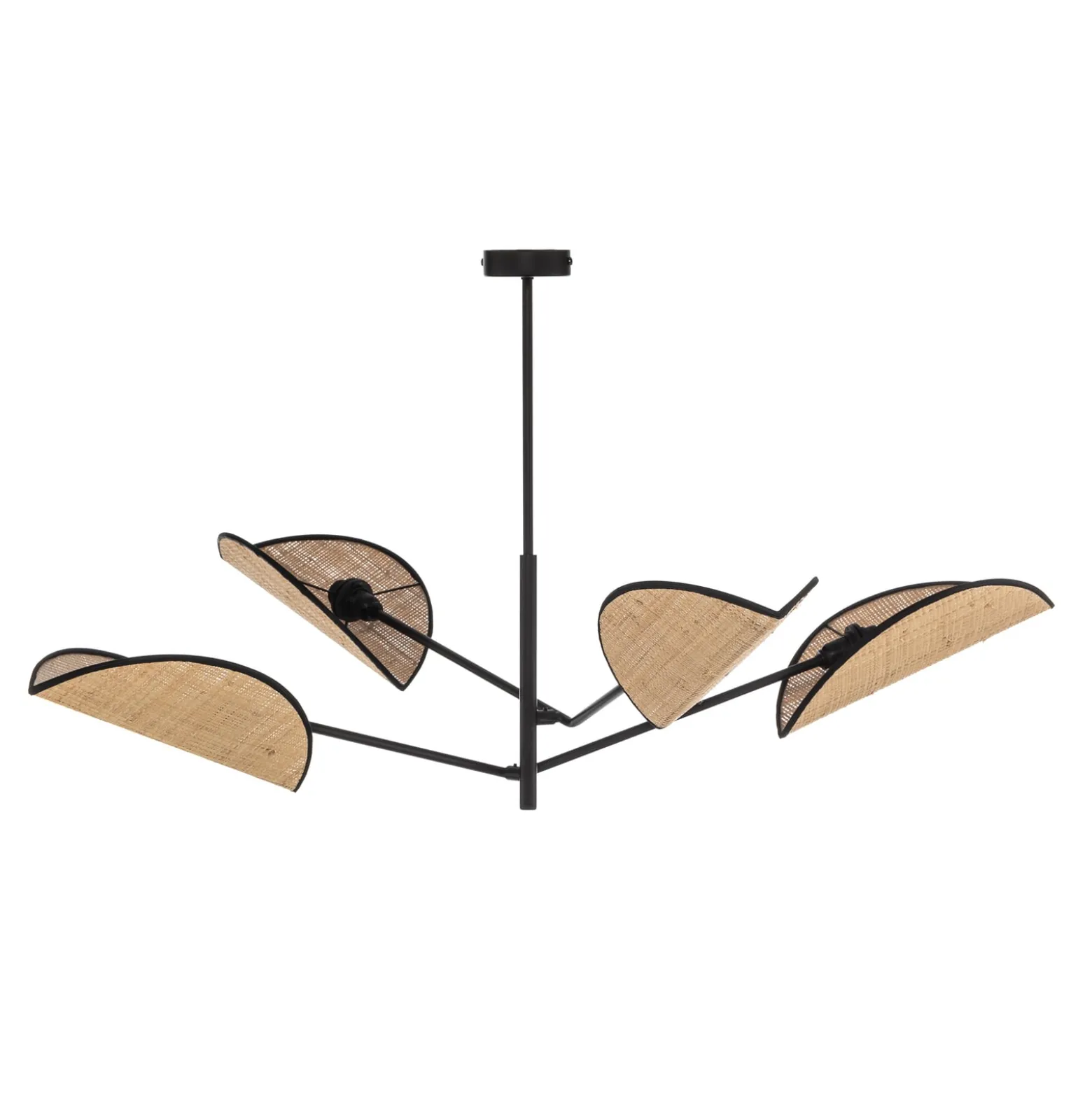 Hängelampe Vene, schwarz/rattanoptik, vierflammig