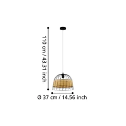 Hängeleuchte Anwick aus Stahl/Rattan, Ø 37 cm