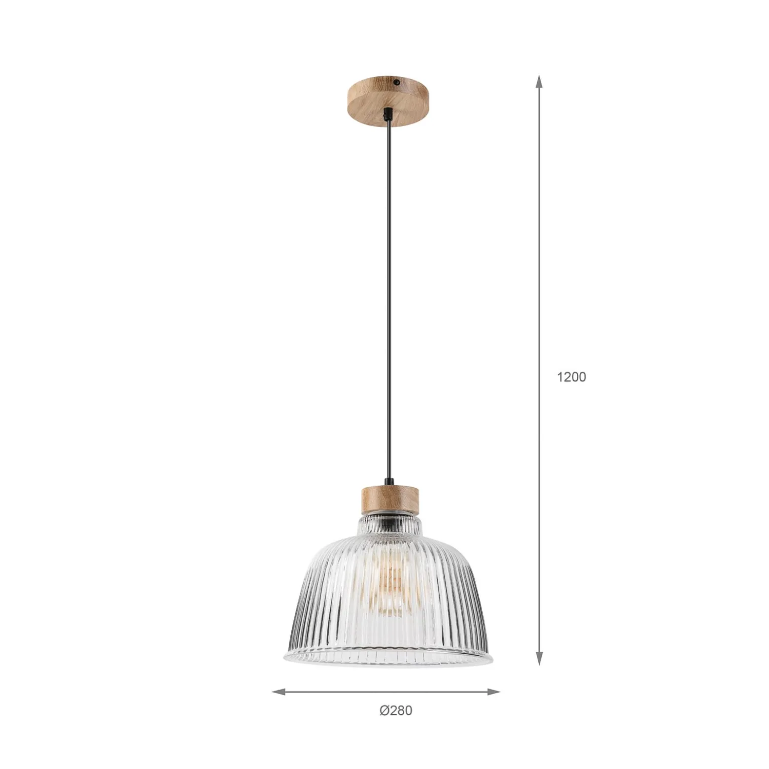 Hängeleuchte Asta, Eichenholz/Glas, Ø 28 cm, E27