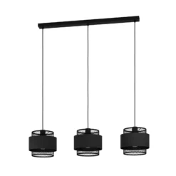 Hängeleuchte Bazely, Länge 99 cm, schwarz, 3-flg., Stoff