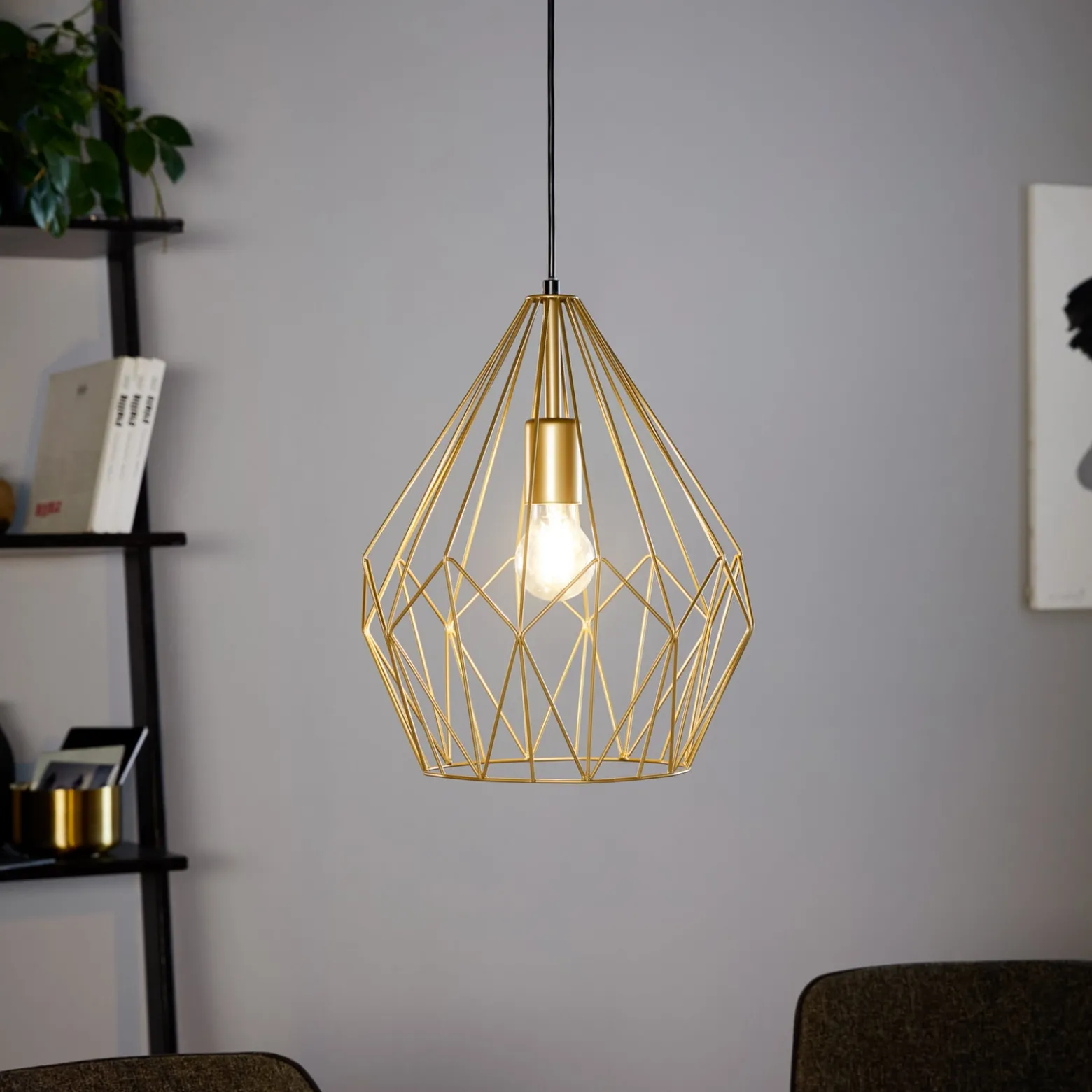Hängeleuchte Carlton mit Käfigschirm, gold Ø 31cm
