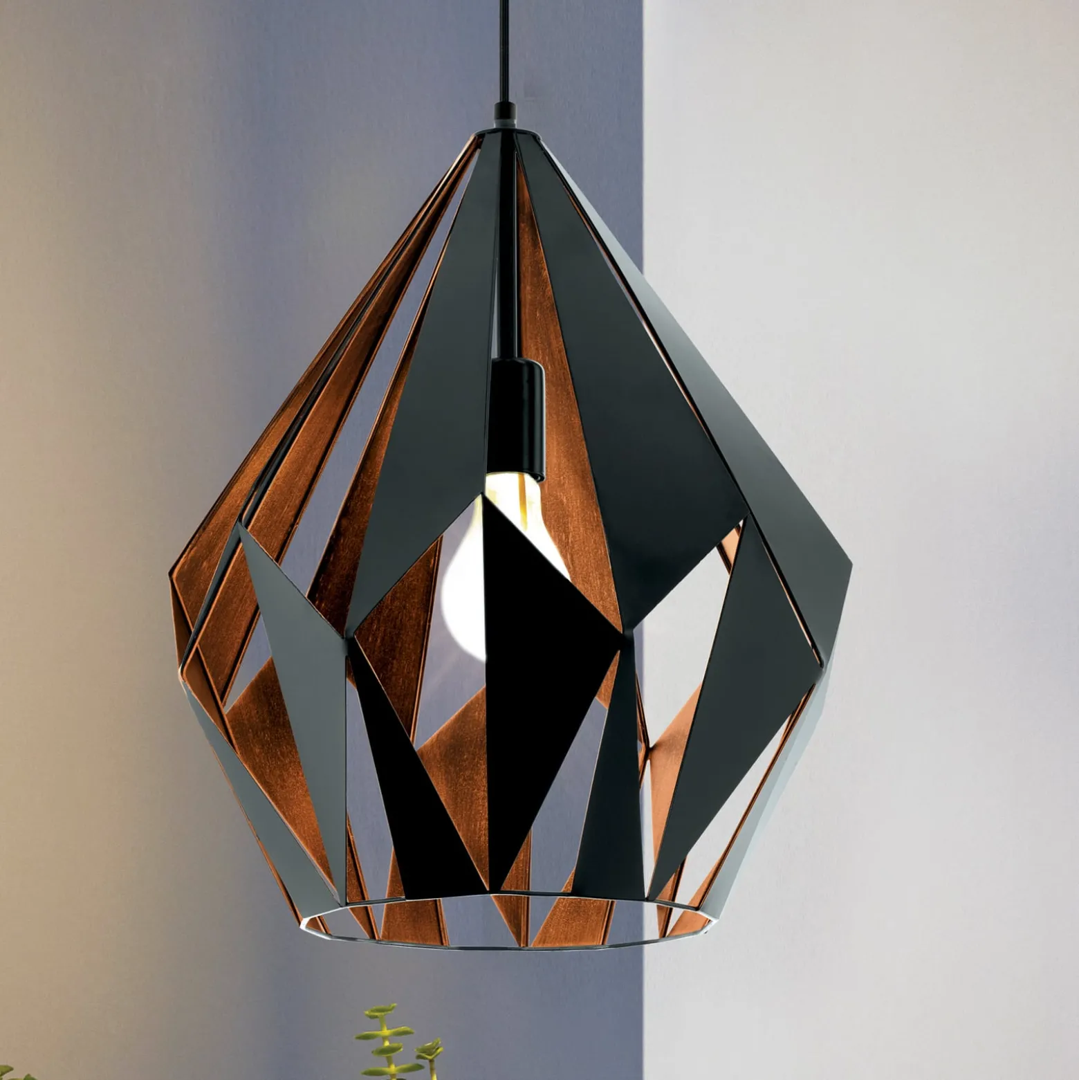 Hängeleuchte Carlton, schwarz/kupfer, Ø 38,5 cm