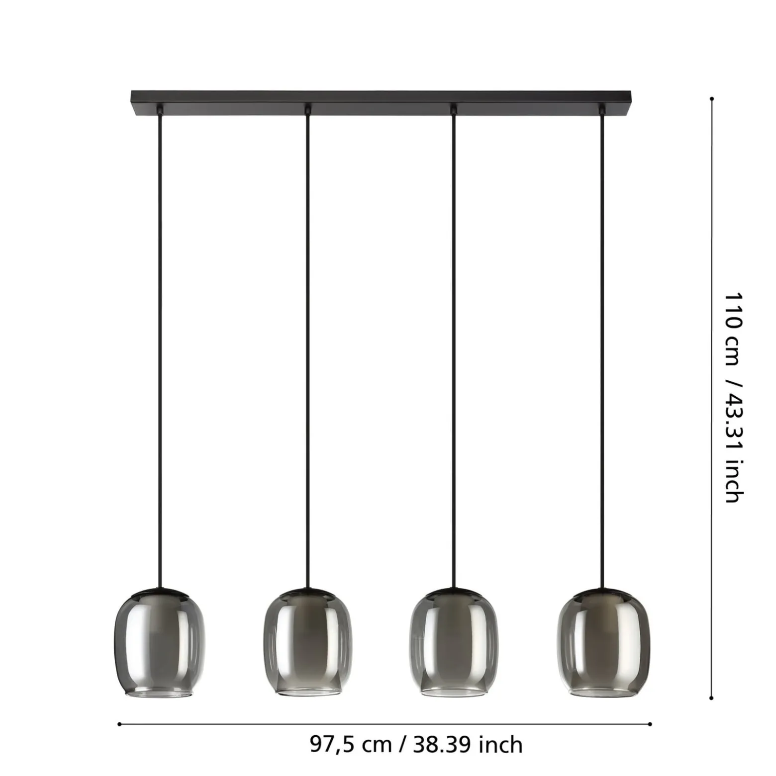 Hängeleuchte Ciampino, schwarz/grau, 4-flg., Glas