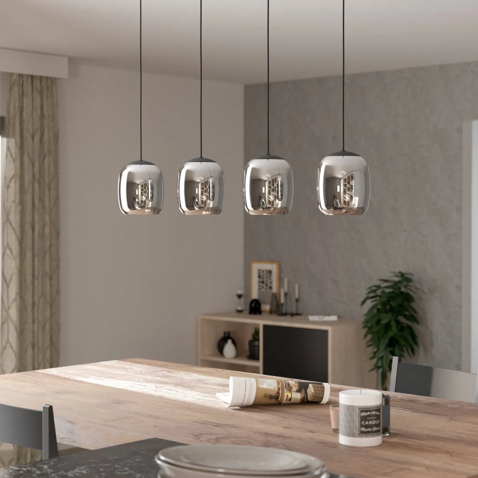 Hängeleuchte Ciampino, schwarz/grau, 4-flg., Glas