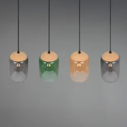 Hängeleuchte Cork, multicolor, Länge 90 cm, 4-flg. Glas/Kork