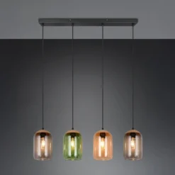 Hängeleuchte Cork, multicolor, Länge 90 cm, 4-flg. Glas/Kork