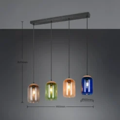Hängeleuchte Cork, multicolor, Länge 90 cm, 4-flg. Glas/Kork