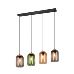 Hängeleuchte Cork, multicolor, Länge 90 cm, 4-flg. Glas/Kork