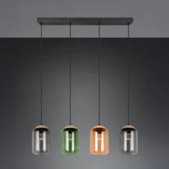 Hängeleuchte Cork, multicolor, Länge 90 cm, 4-flg. Glas/Kork