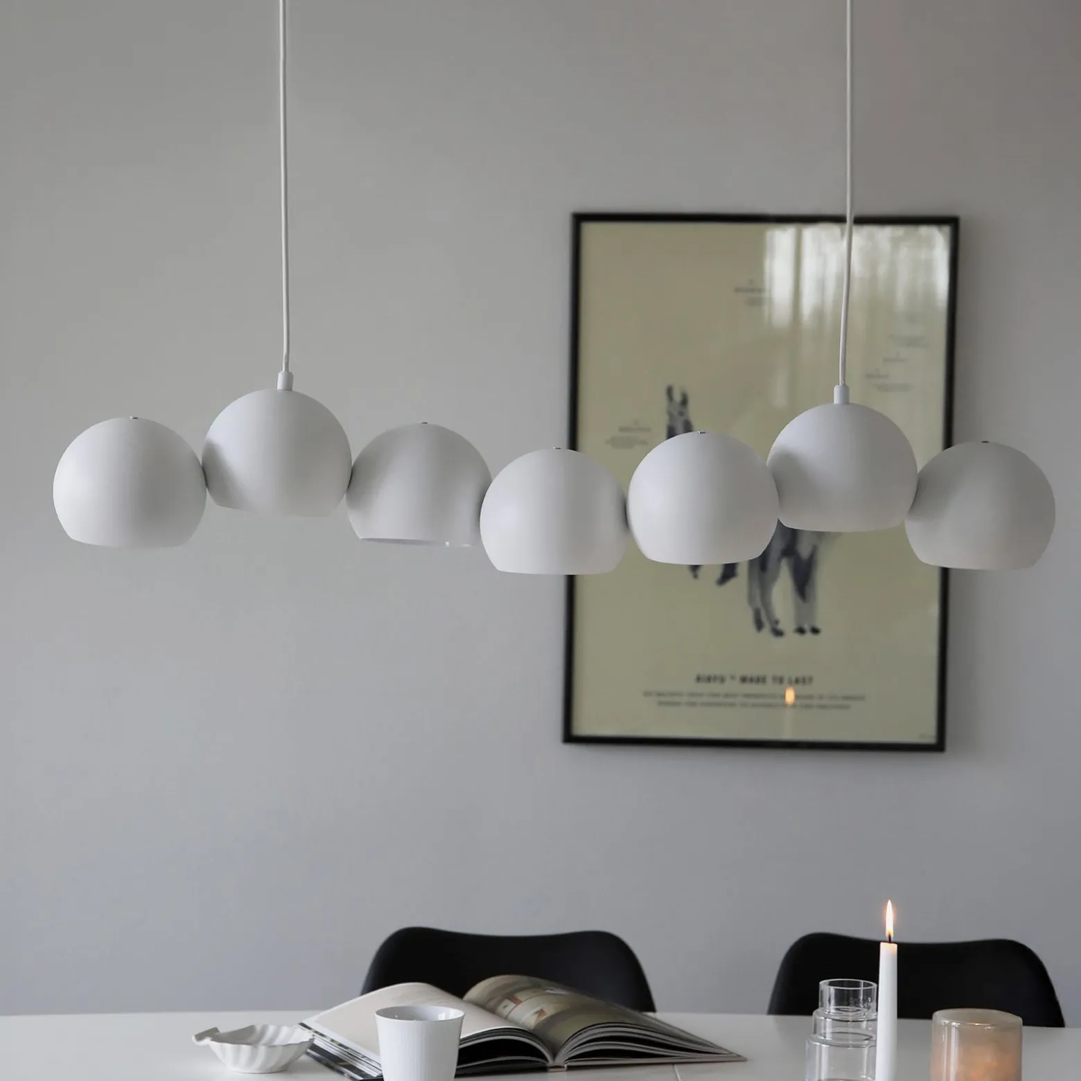 Hängeleuchte Cupolo, weiß, Eisen, Länge 101 cm, 7-flammig