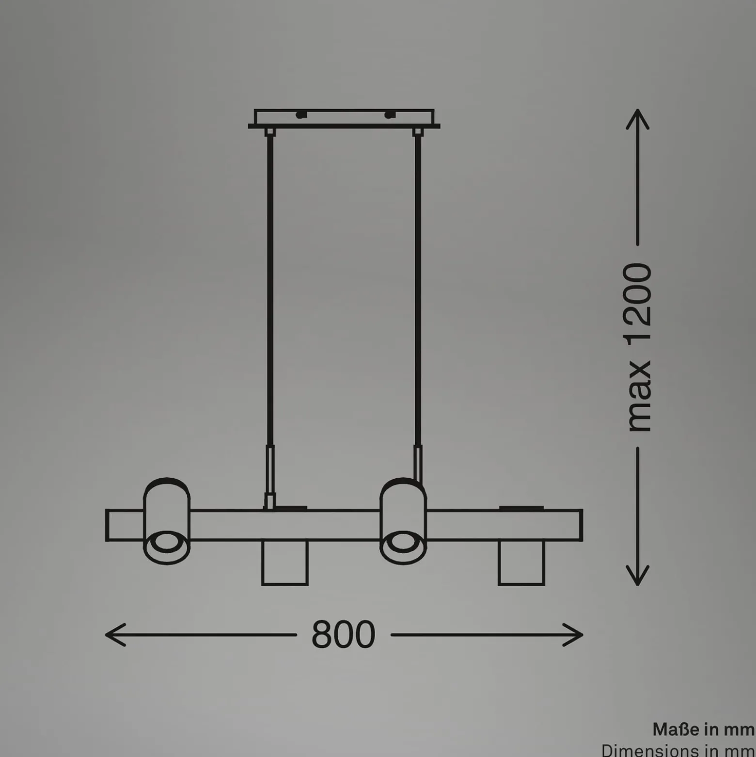 Hängeleuchte Duta, Länge 120 cm, schwarz matt, Metall 4-flg.