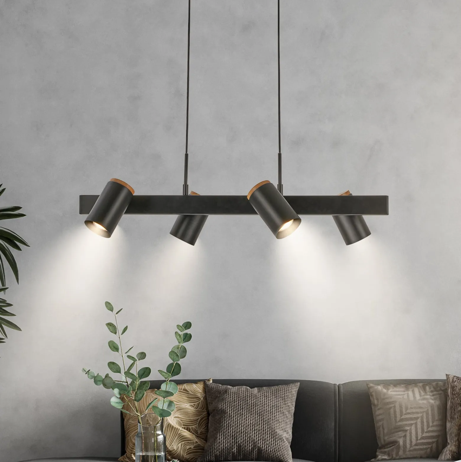 Hängeleuchte Duta, Länge 120 cm, schwarz matt, Metall 4-flg.