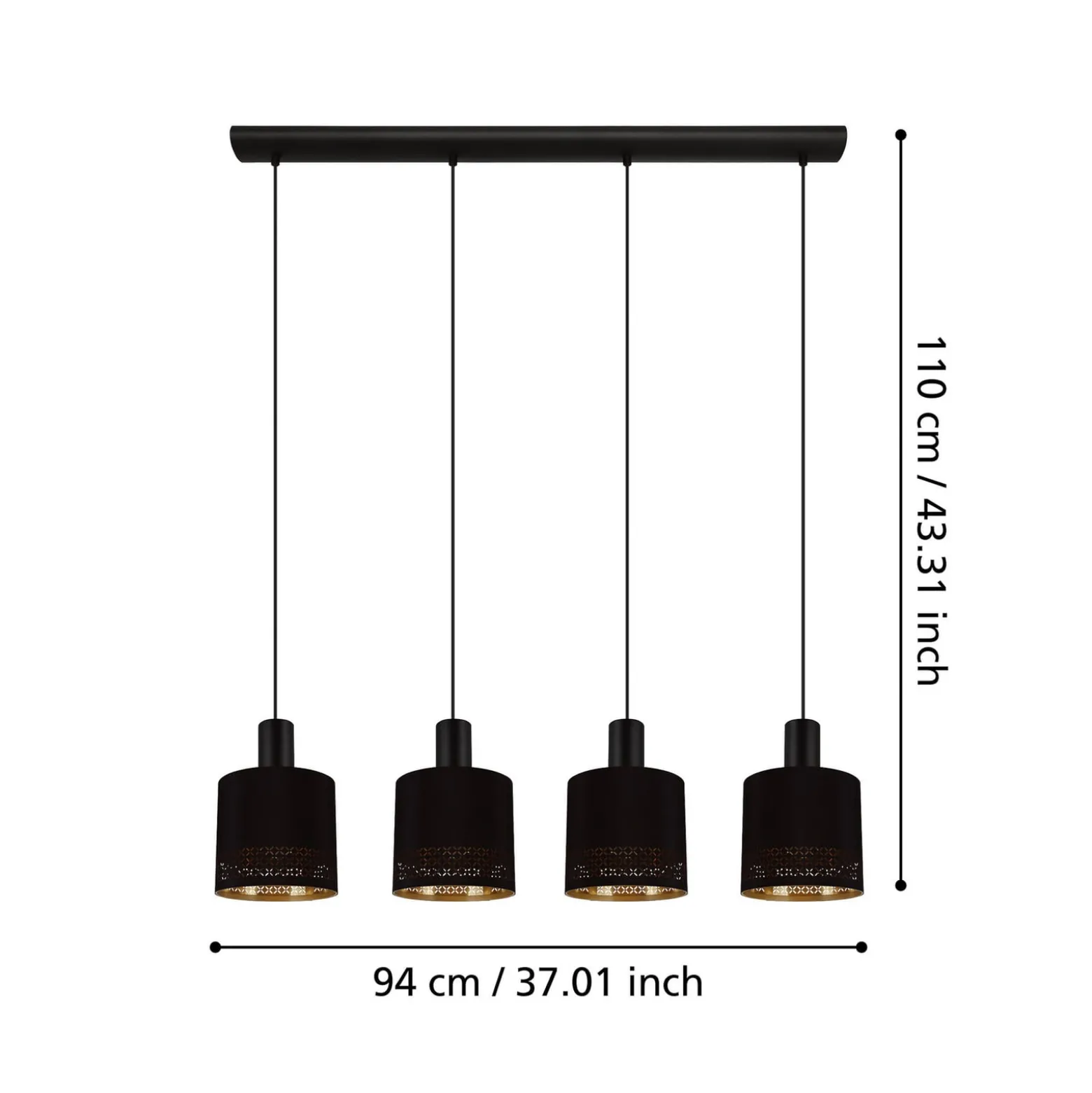 Hängeleuchte Esteperra, schwarz/gold, vierflammig