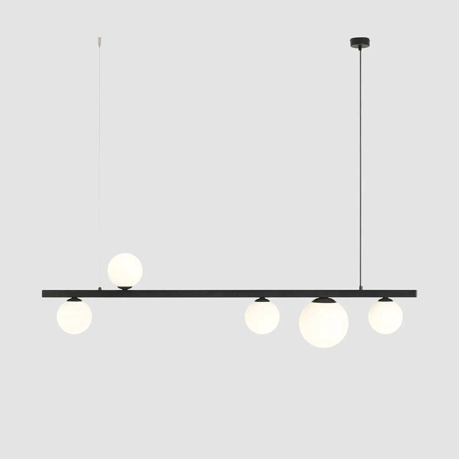 Hängeleuchte Garda 5, Balken, Metall, Glas, schwarz, 5-fl.