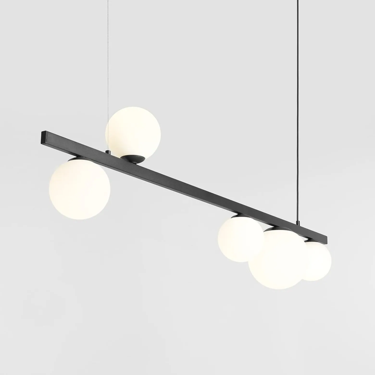 Hängeleuchte Garda 5, Balken, Metall, Glas, schwarz, 5-fl.
