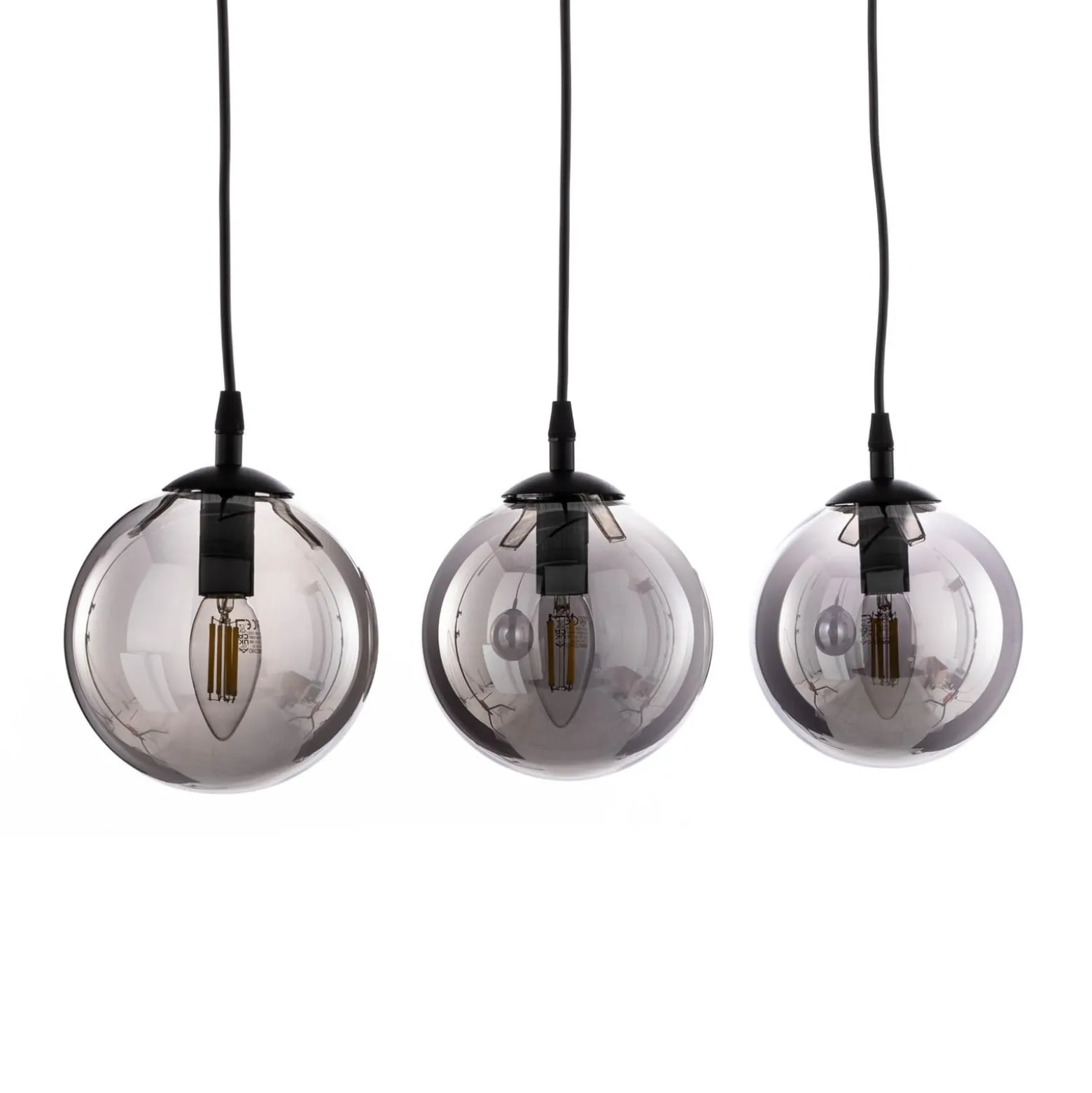 Hängeleuchte Glassy, 3-flg., gerade, schwarz, grafit, Glas