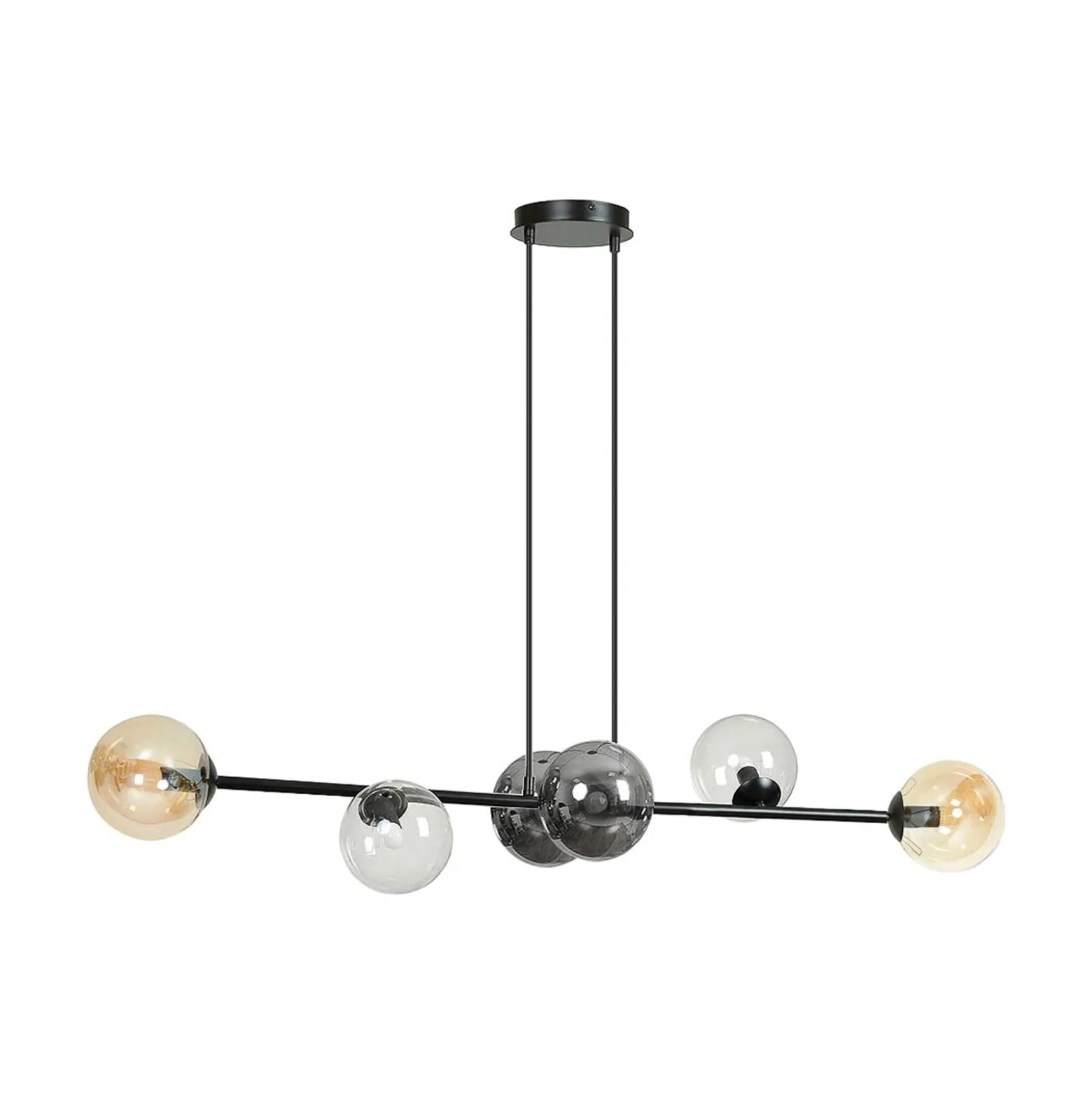 Hängeleuchte Glassy, 6-flg., grafit/amber/klar, Glas, 110 cm