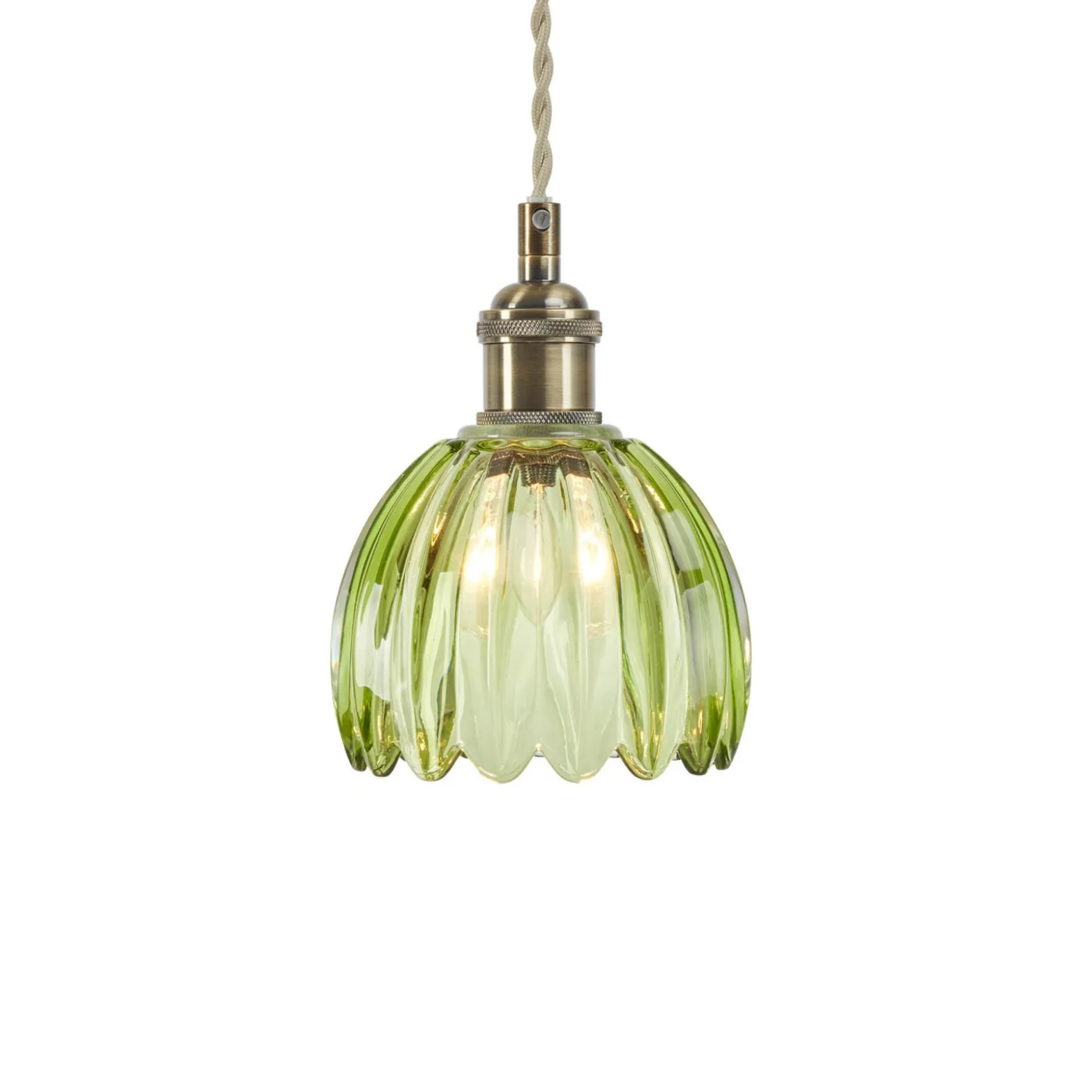 Hängeleuchte Gota, altmessing/grün, Glas, Ø 13 cm, Stecker