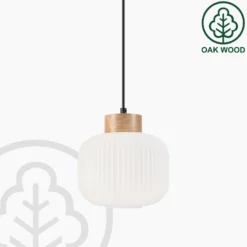 Hängeleuchte Harmony, Ø 20 cm, Opalglas, Eichenholz, E27