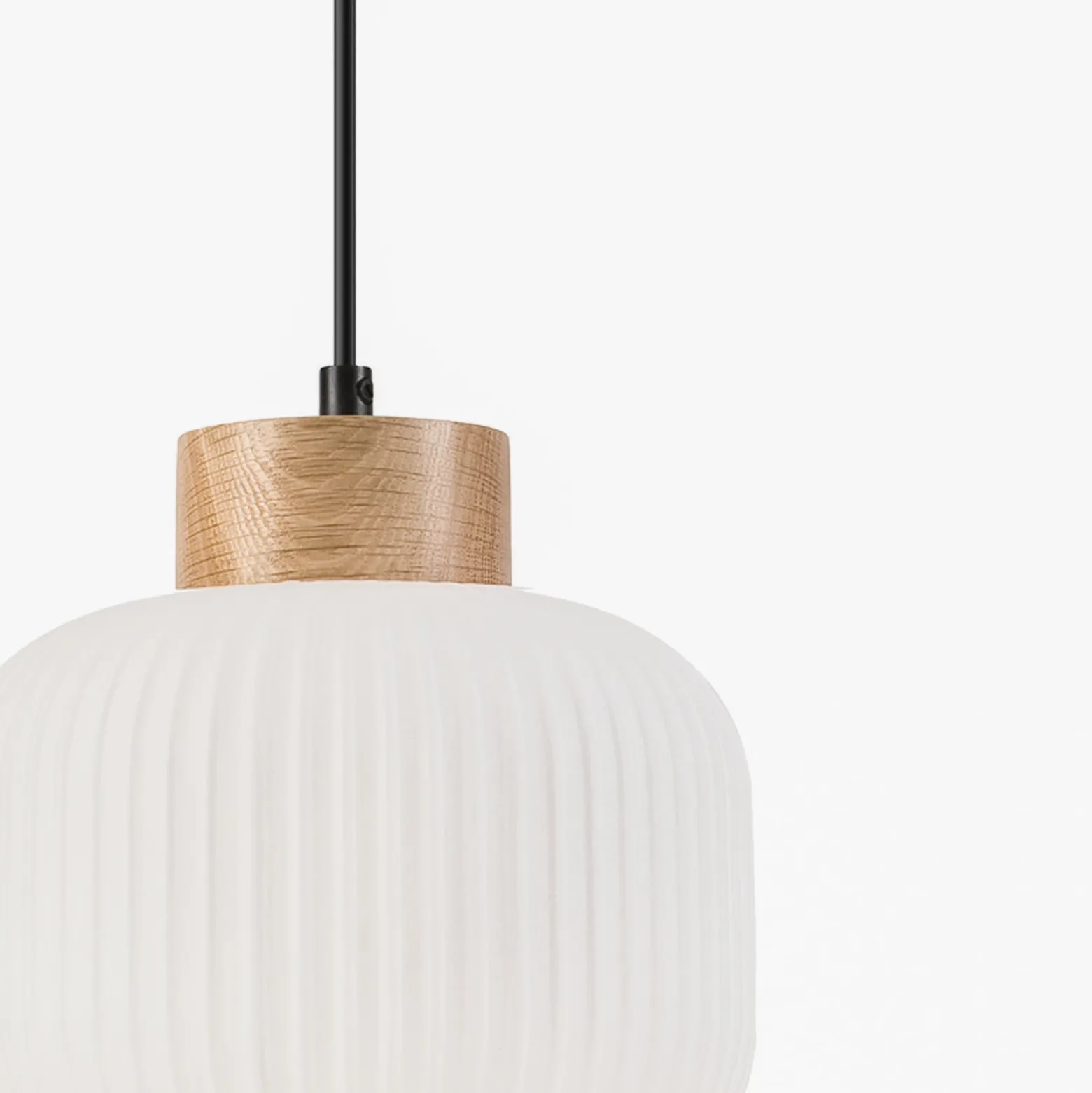 Hängeleuchte Harmony, Ø 20 cm, Opalglas, Eichenholz, E27