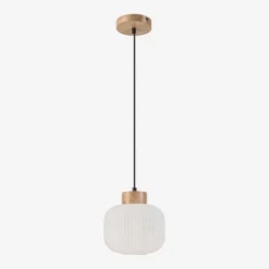 Hängeleuchte Harmony, Ø 20 cm, Opalglas, Eichenholz, E27