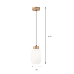 Hängeleuchte Harmony, Ø 14 cm, weiß/eiche, Glas/Holz